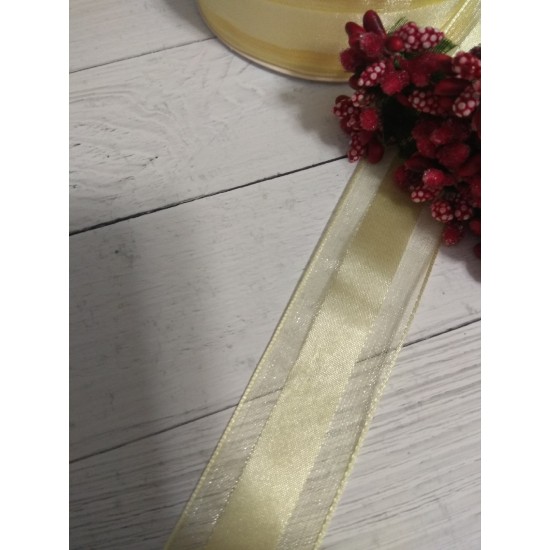 Лента органза с атласом 2,5 см цв. бежевый, цена за 1 м